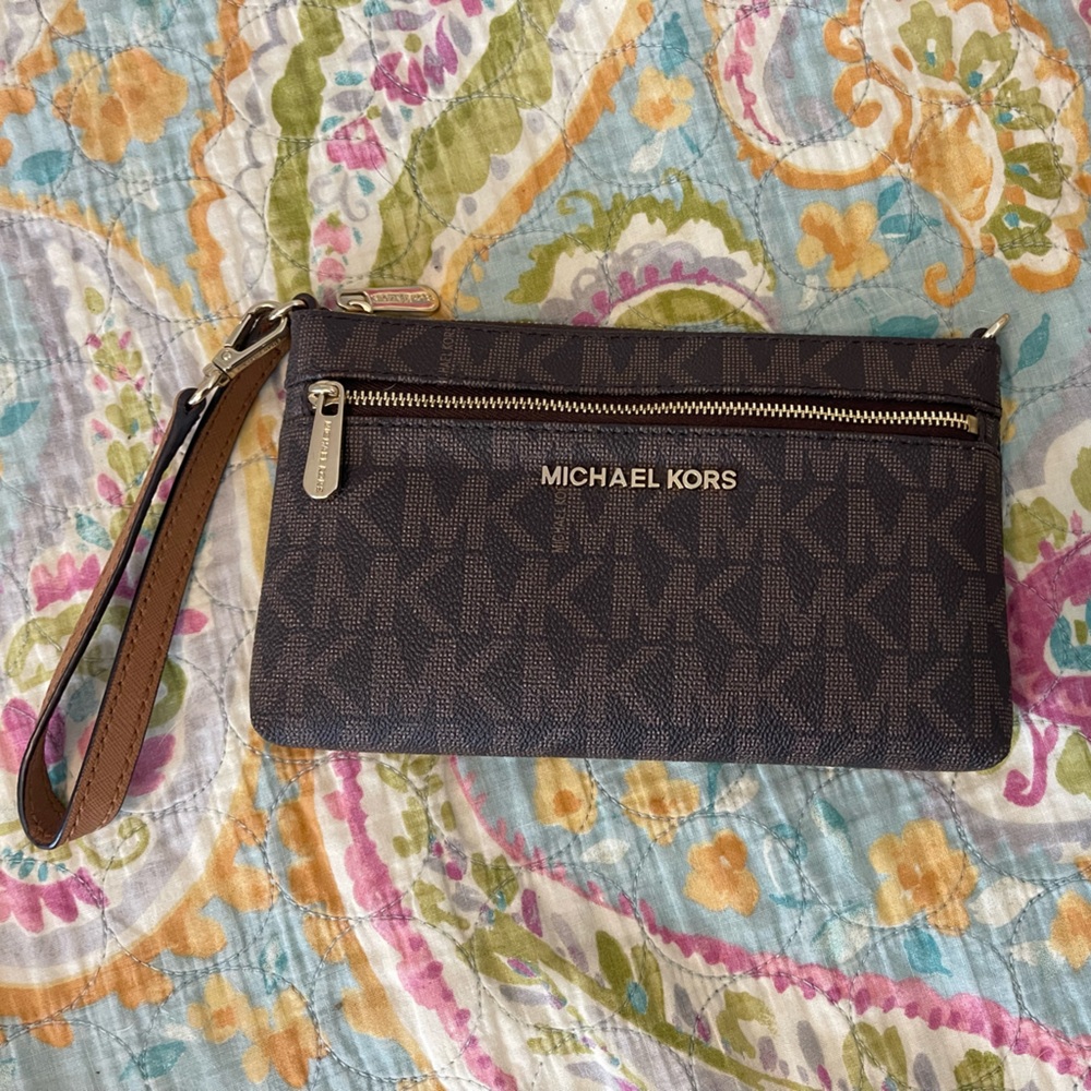 Michael Kors wristlet signature logo brown
